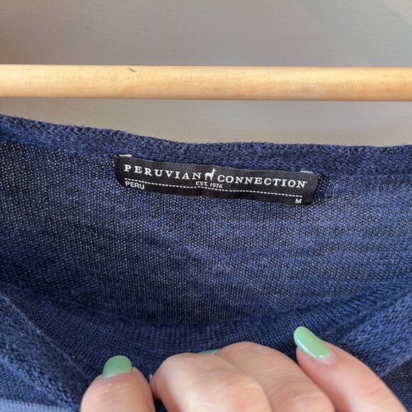 Peruvian Connection 100% Pima Cotton  Blue Striped 3/4 sleeve Knit Dress- Size M - Picture 2 of 4